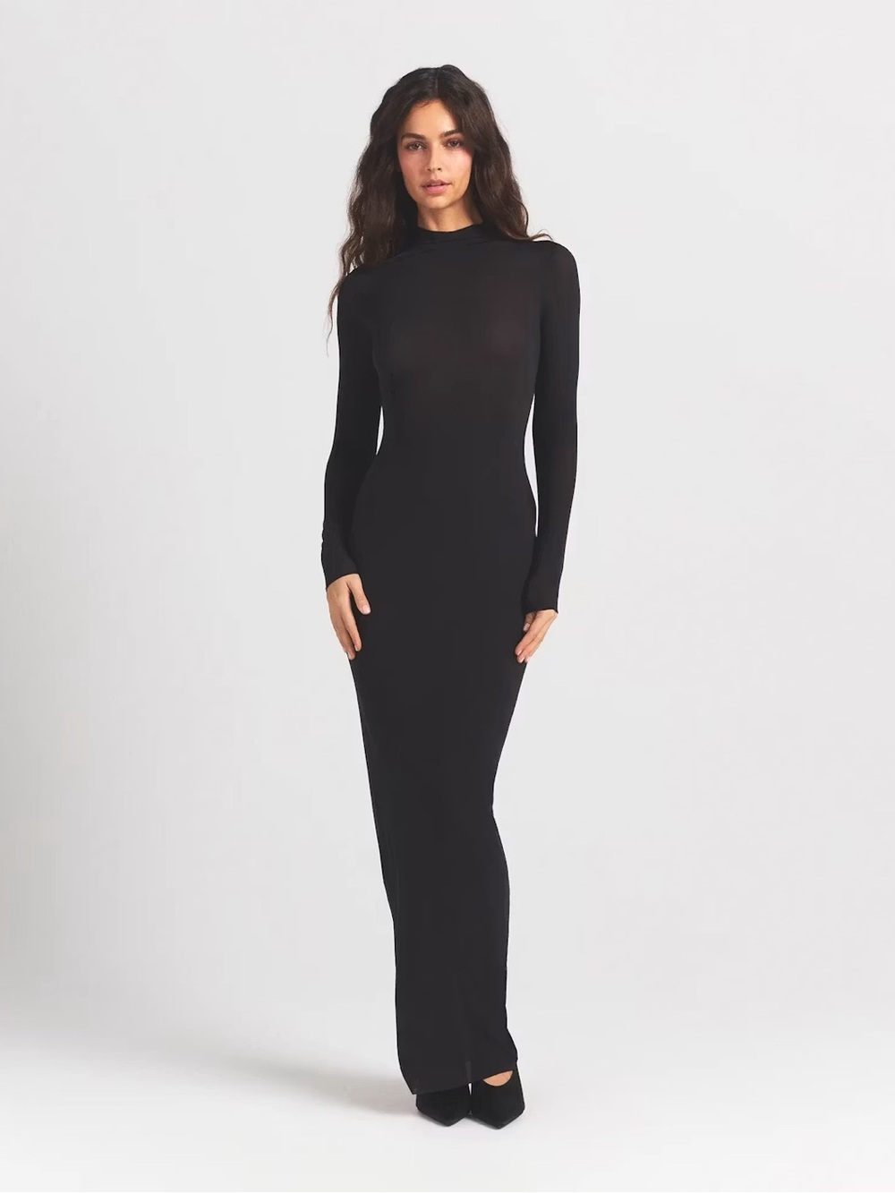 SKIMS KNIT LACE MOCK NECK LONG DRESS - NWT - OBSIDIAN - S/M